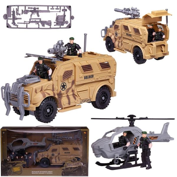 Вертолет ABTOYS боевая машина, вертолет, 2 фигурки солдат, аксессуары, в коробке 50,5х12х27,5 см
